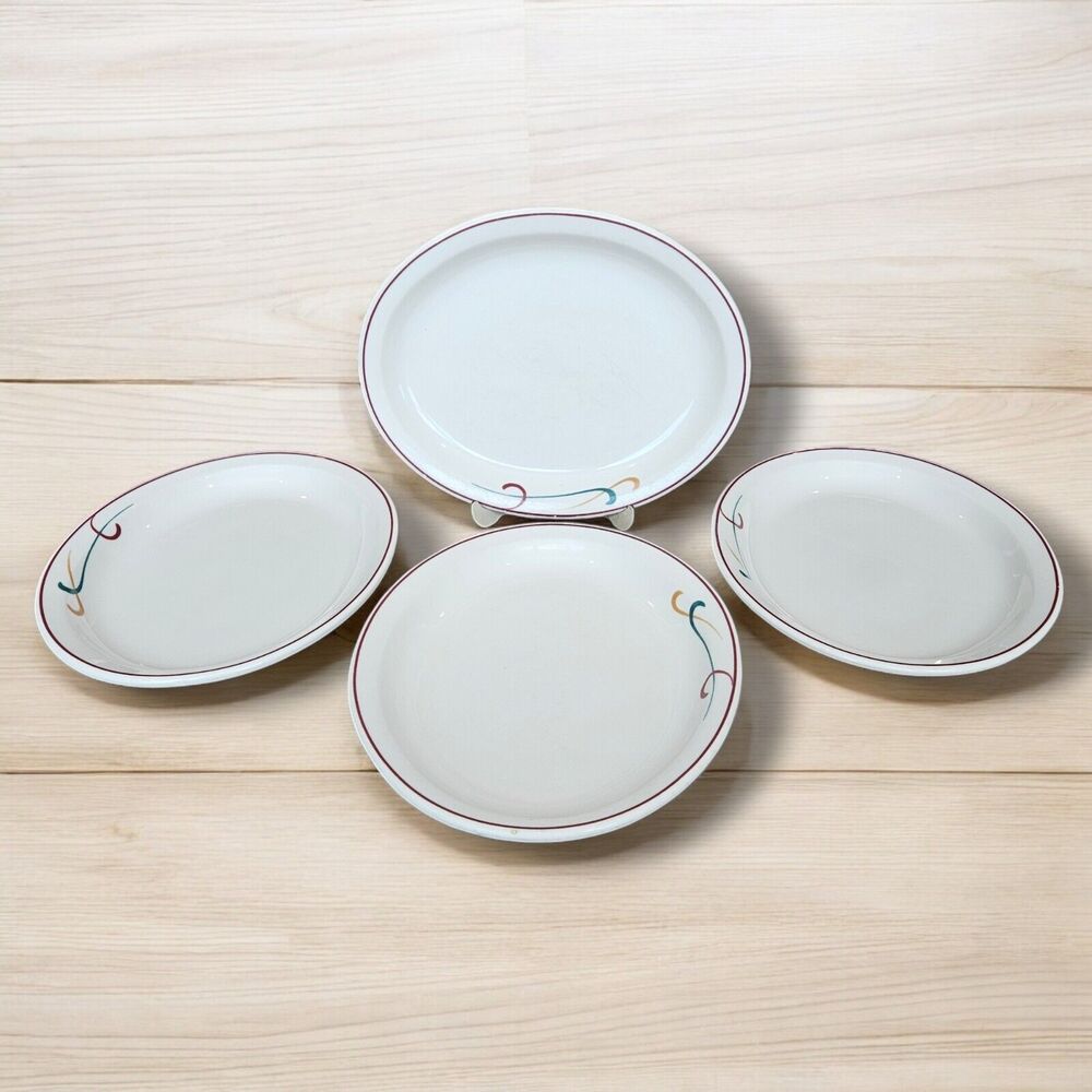 Vintage Homer Laughlin China Oval Restaurant Ware Platter Red/ Maroon Rim Set 4